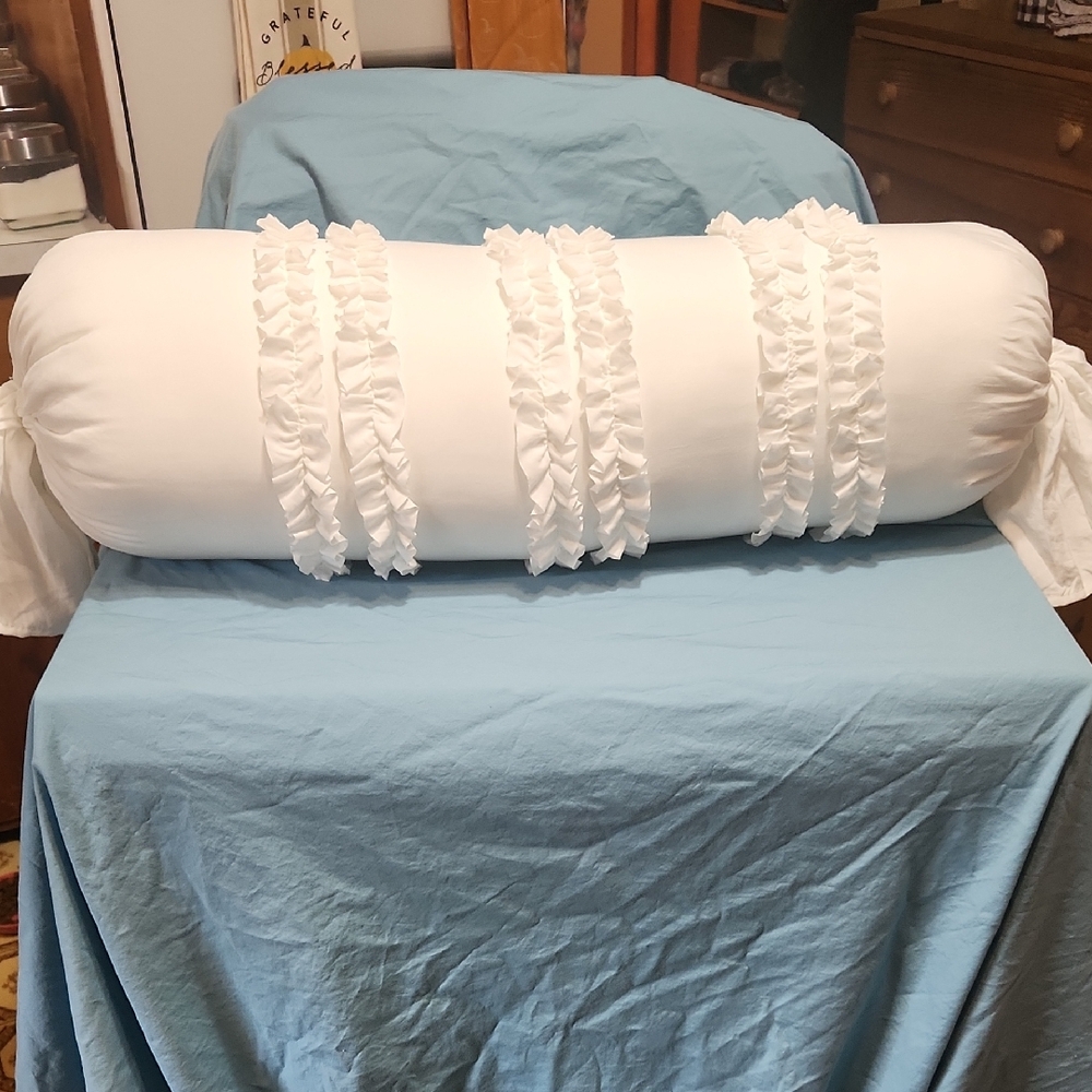 ARMOIRE WHITE OVERSIZED BOLSTER RUFFLE PILLOW